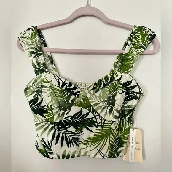 Midnight Sky Tops - Midnight Sky Crop Top Women Green Tank Tropical Linen Blend Smocked Sz M #001